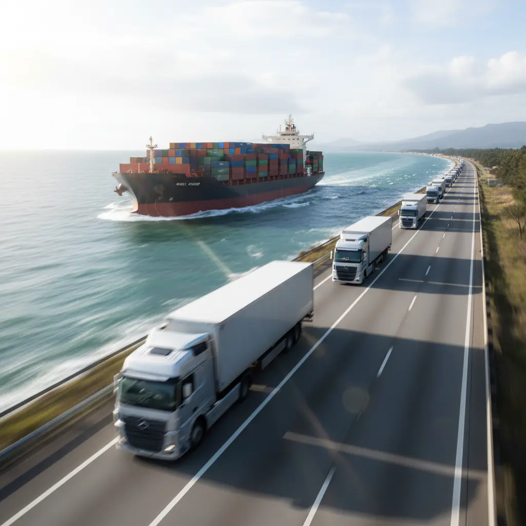 Global logistics cargo ship at sea