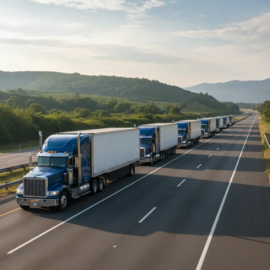 Truck fleet on highway